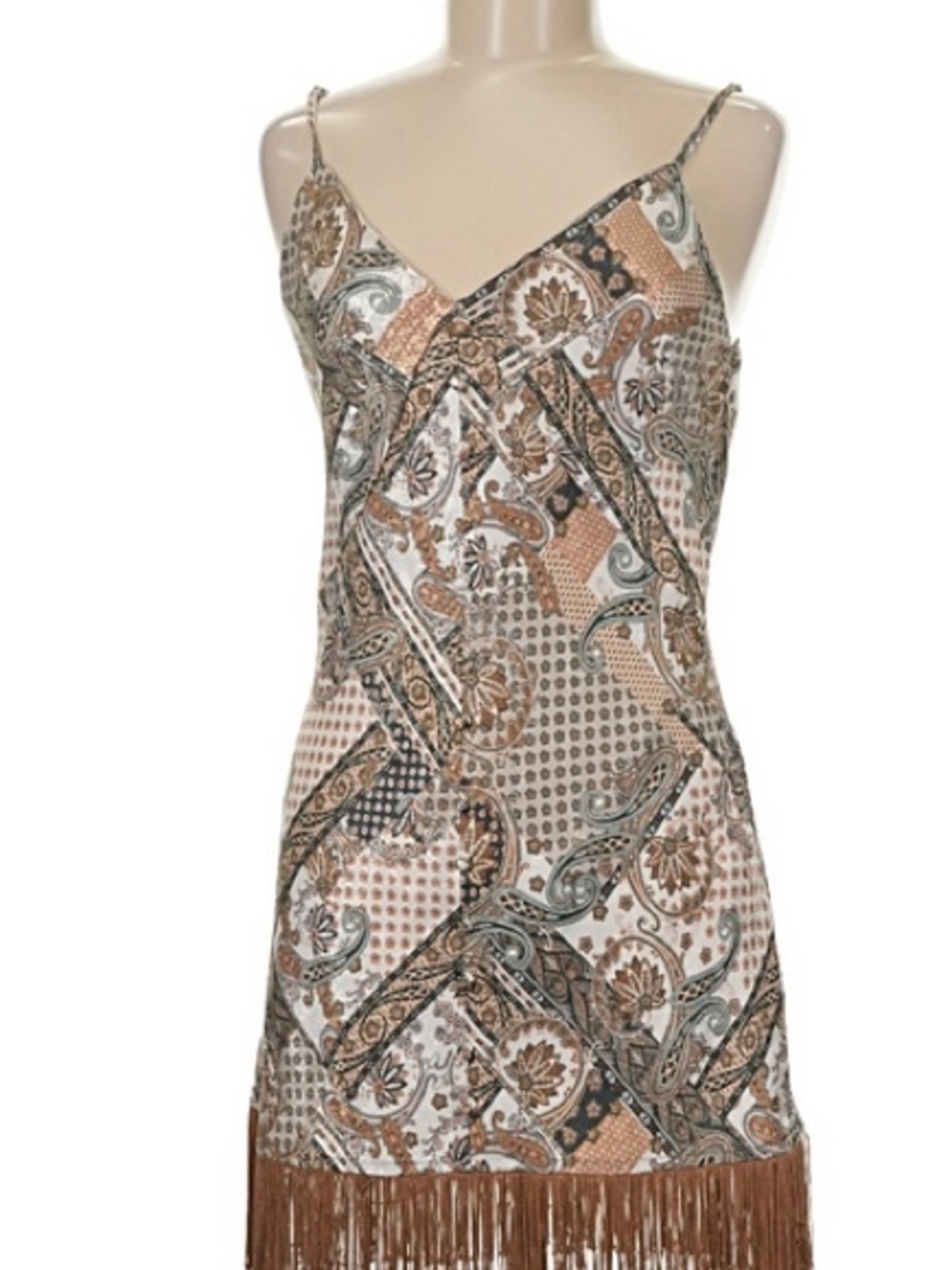 Dress Forum Beige, Brown and Cream Fringe Slip Dress